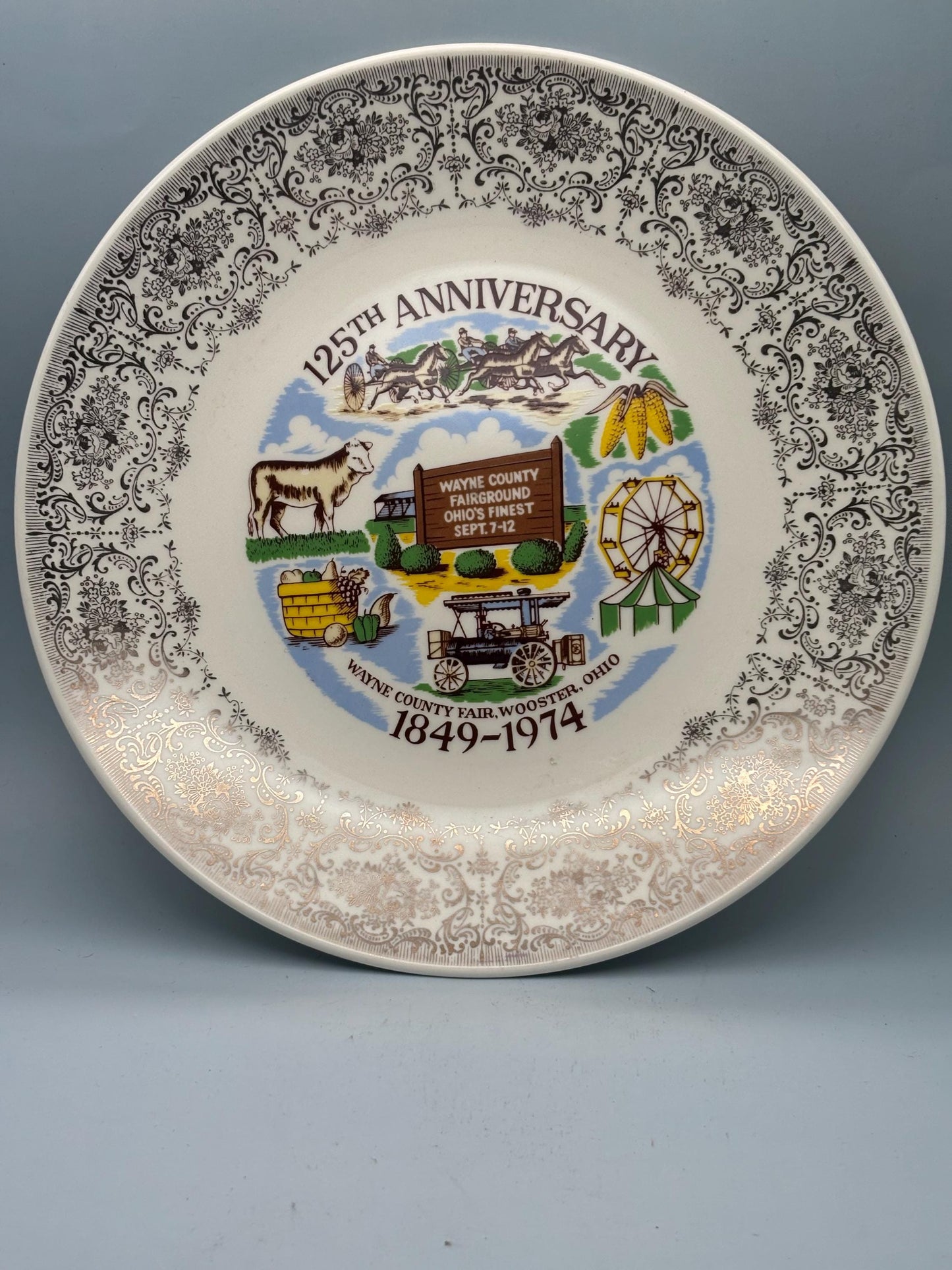 Wayne Country Fair Wooster, OH Plate, 125th Anniversary 1849-1974, Lover Antiques and Vintage