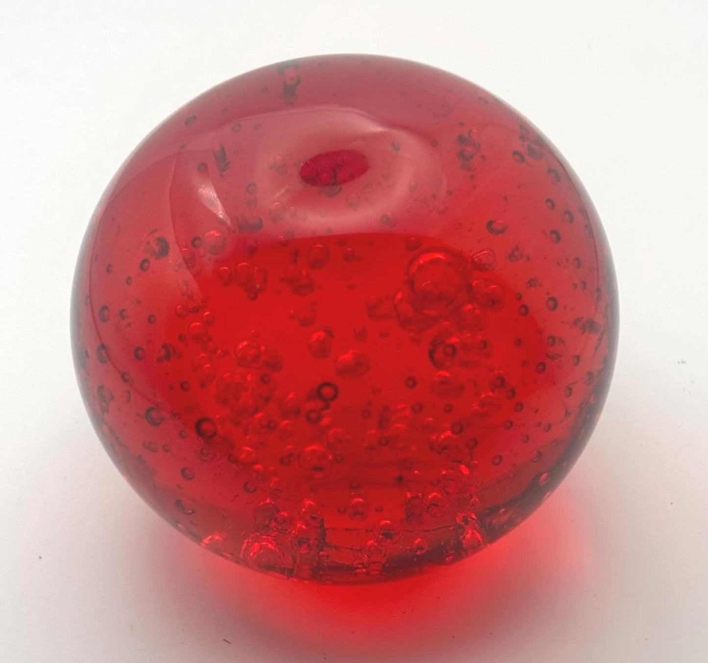 Vintage Ruby Red Hand Blown Bullicante Glass Paperweight with Controlled Bubbles