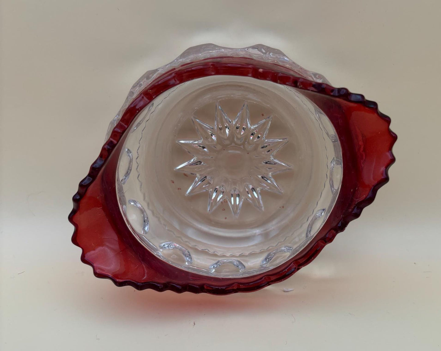 Antique Kings Crown Glass Bohemian Cranberry Cut Ruby Bowl or Spooner Lover Antiques and Vintage