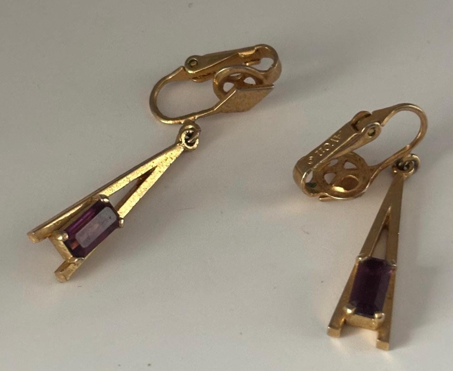 Vintage Avon Amethyst Stone & Gold Earrings Lover Antiques and Vintage