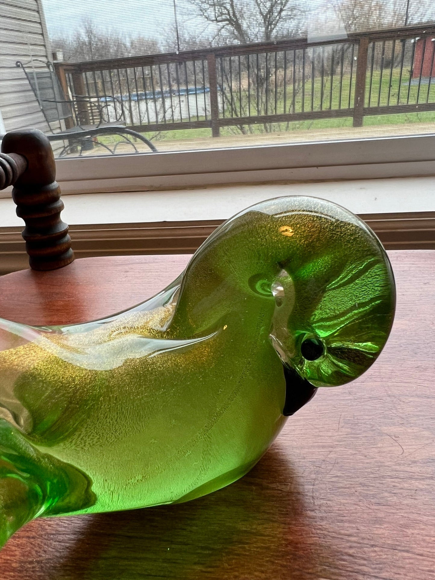 Vintage Murano Green & Gold Bird Sculpture Figurine Art Glass Lover Antiques and Vintage