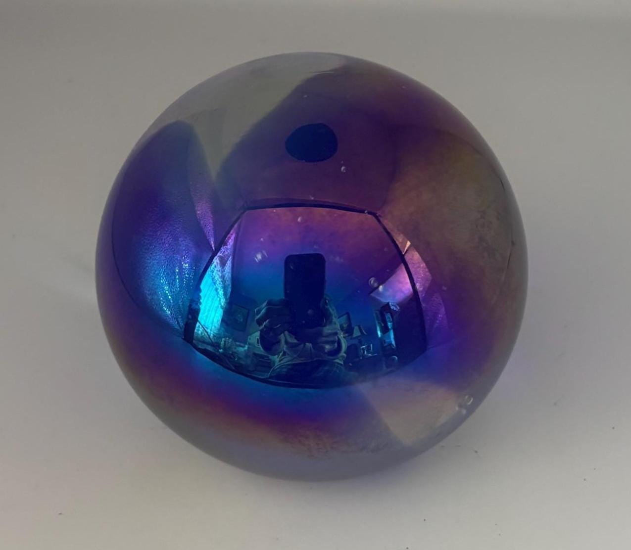Vintage Gary Levi Metallic Blue Purple Glass Paperweight Mid Century Art Object