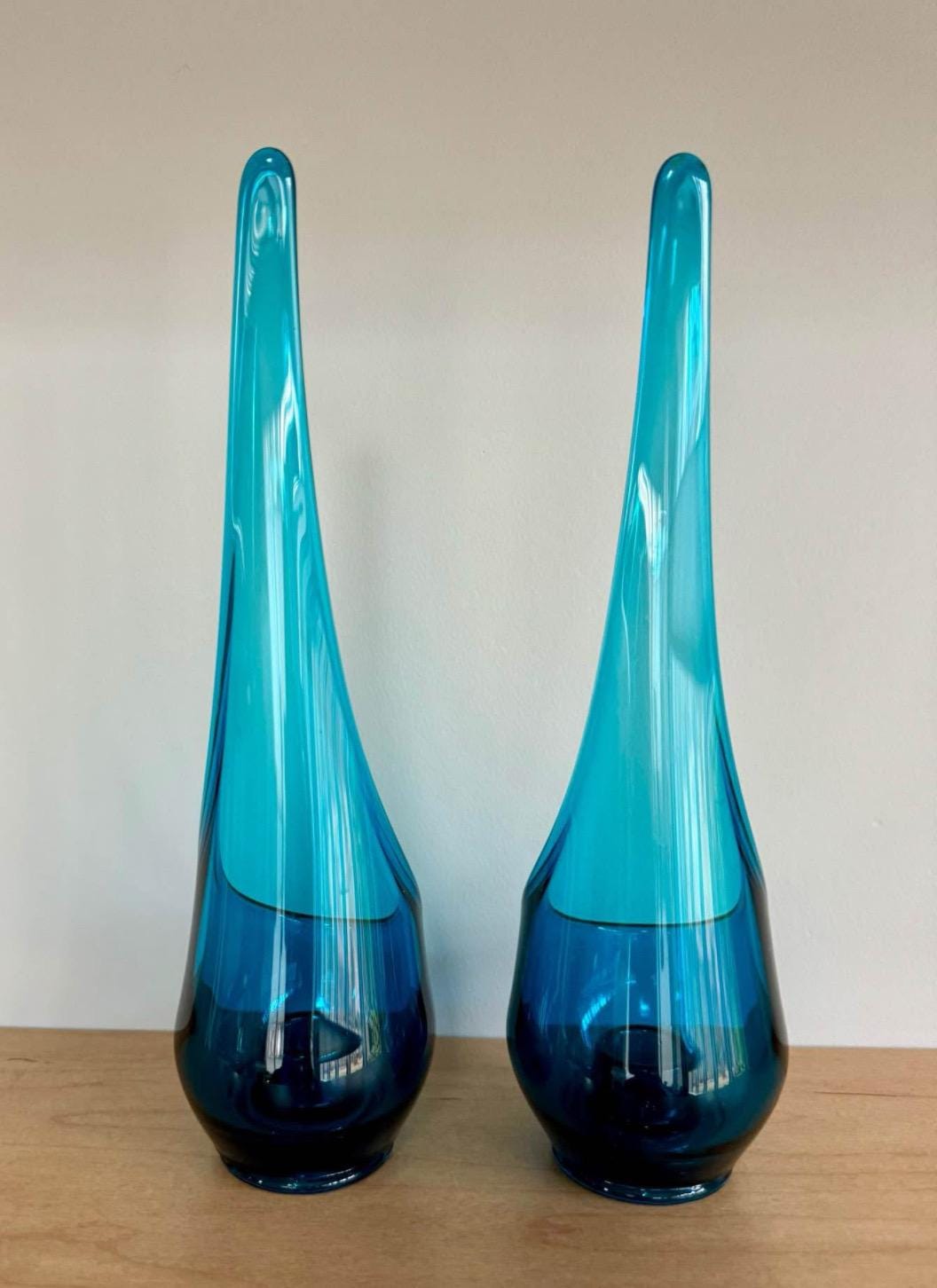 Vintage Viking Bluenique Swung Vase Candleholder Set: Lover Antiques