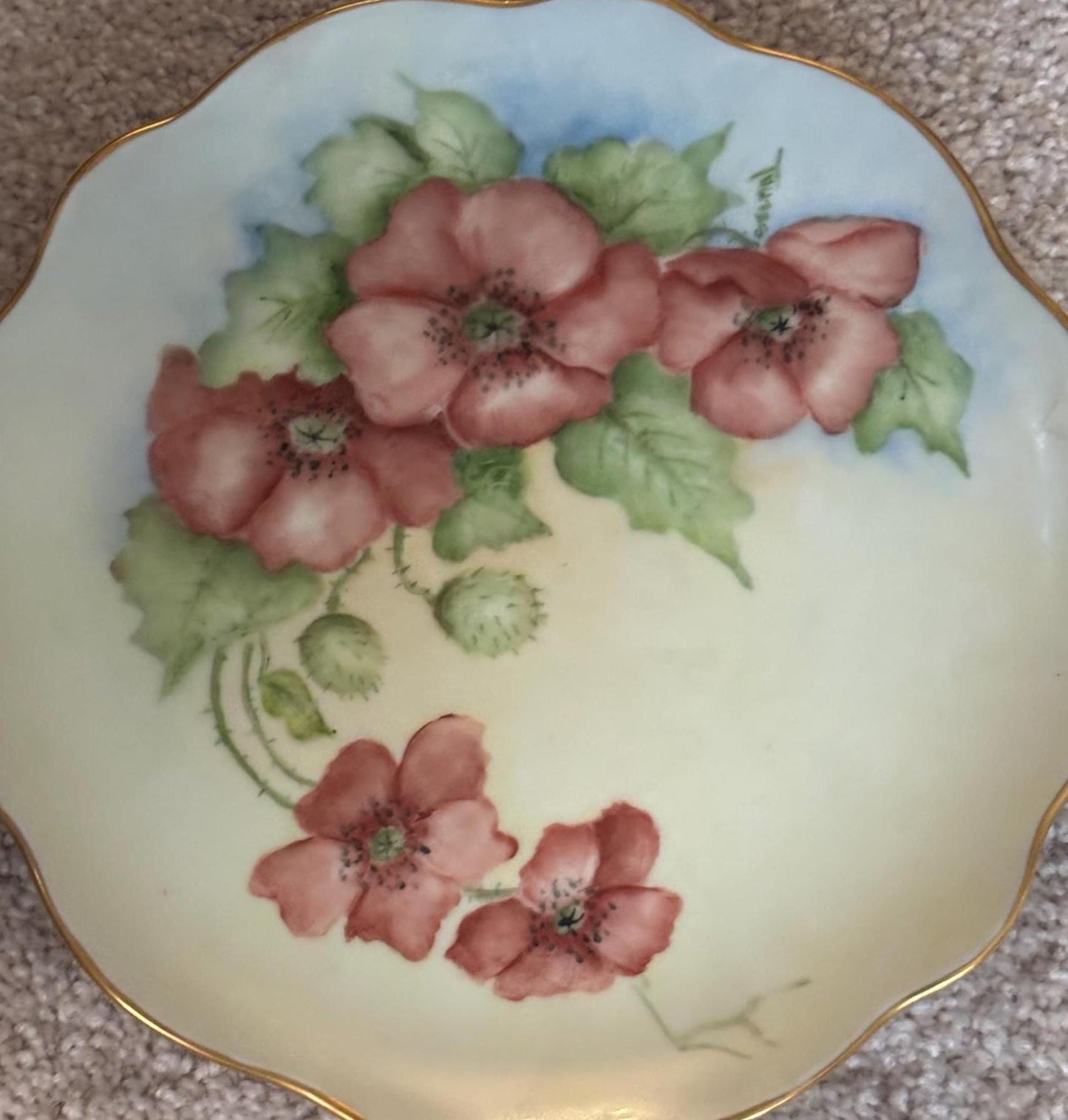 Antique Limoges Hand Painted Poppy Floral Plate, Lover Antiques and Vintage