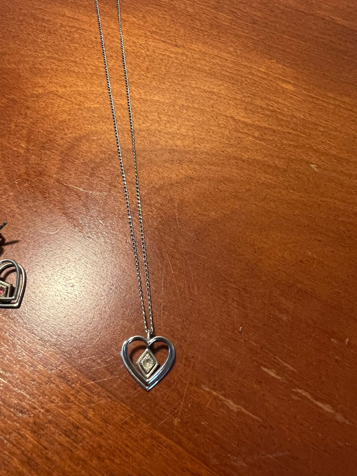 Vintage Silver Heart Earrings and Necklace Set