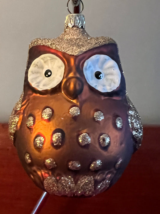 Vintage Hand Blown Glass Owl Ornament: Big Eyes, Made in Germany