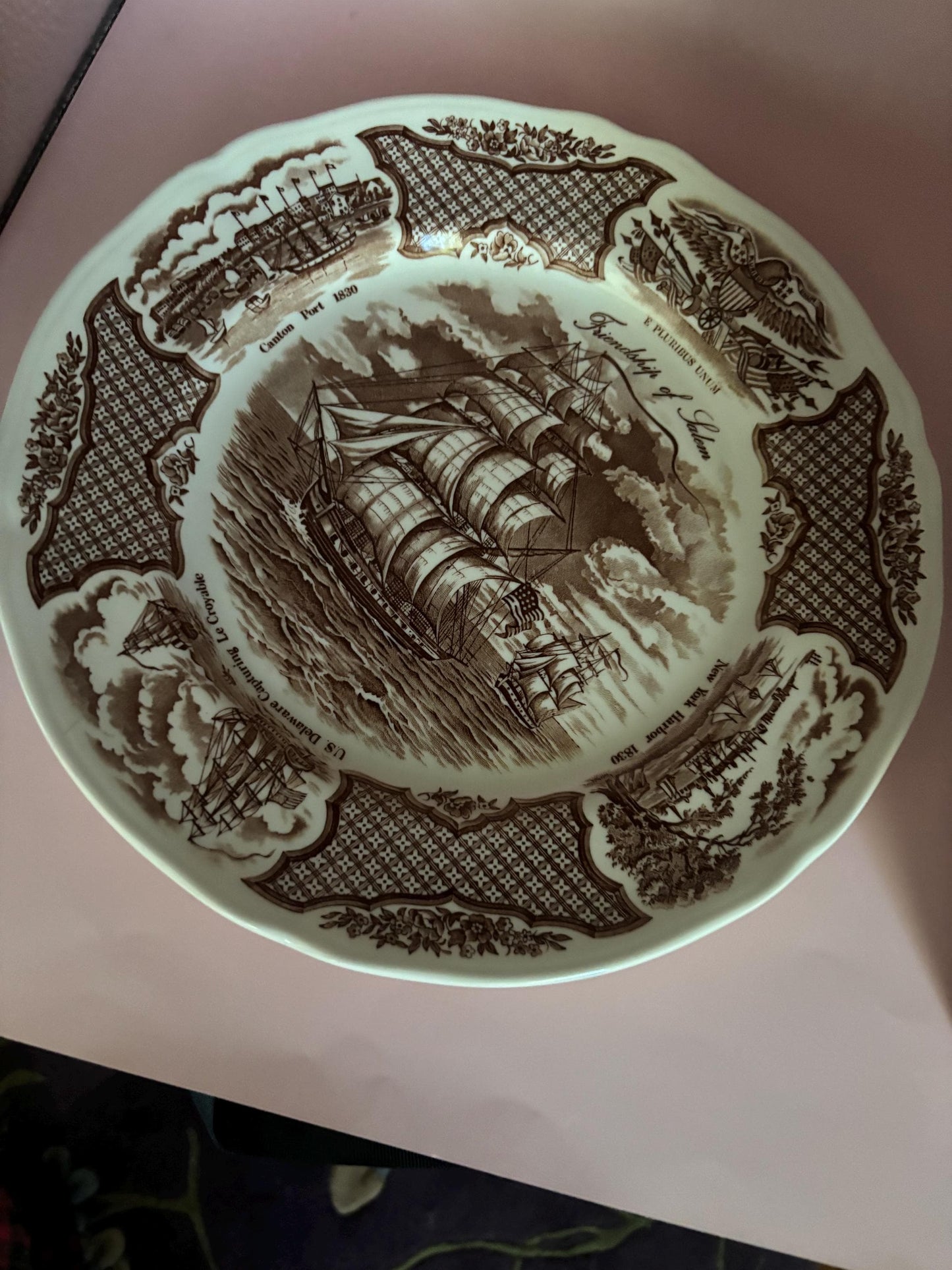 Vintage Alfred Meakin Staffordshire England The Friendship of Salem Fair Winds Original Copper Engravings Dinner Plate Lover Antiques