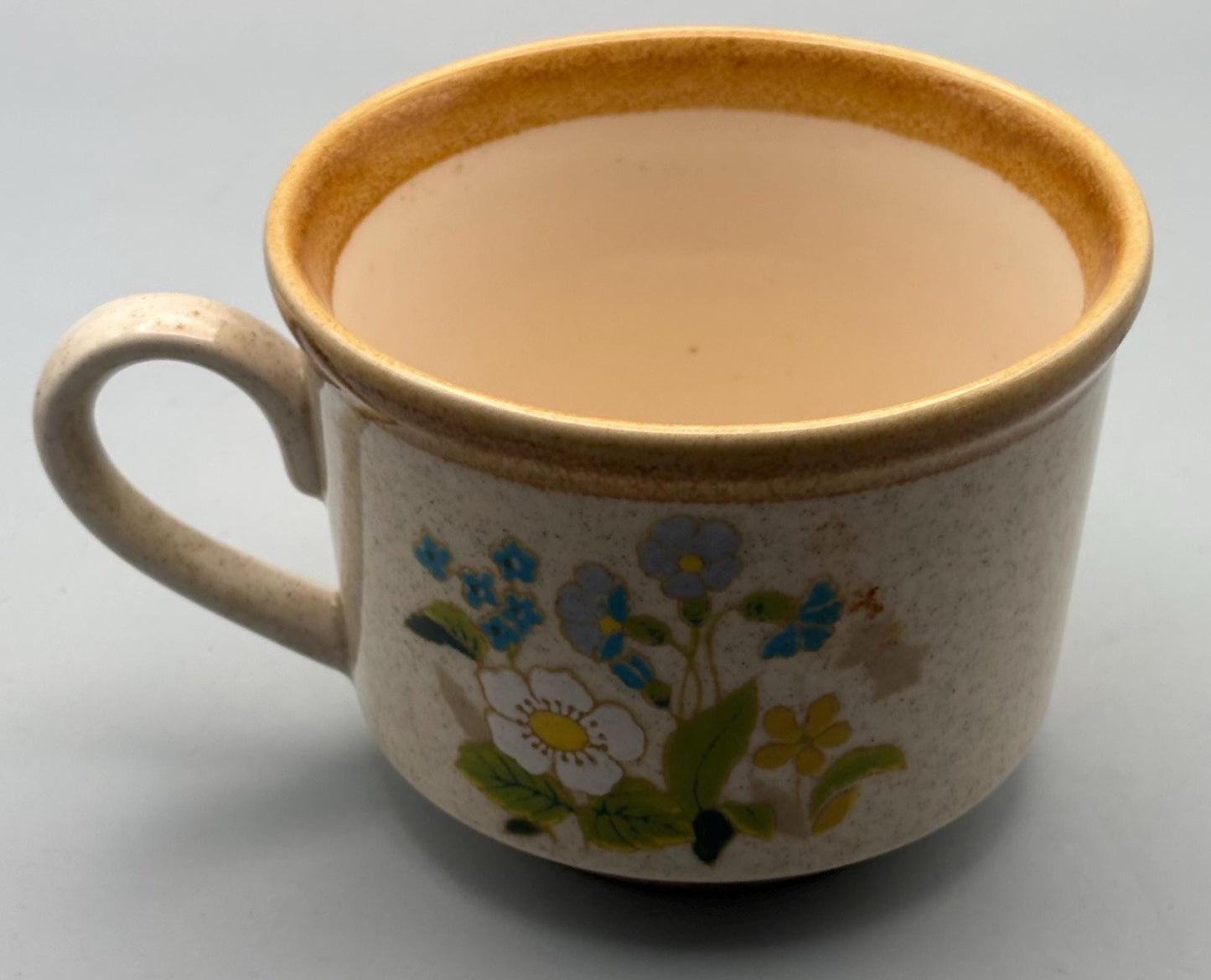 Vintage Mikasa Coffee Cup Stone Manor Stoneware Tan Speckle With Brown Trim Lover Antiques and Vintage