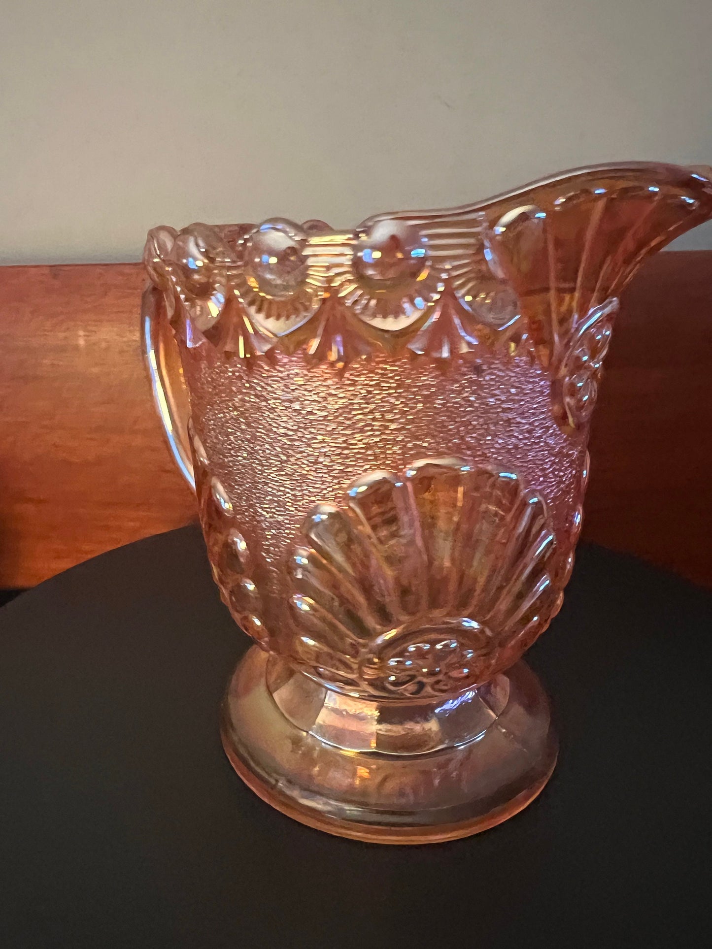 Vintage Westmoreland Marigold Iridescent Carnival Glass Creamer: Shell & Jewel Floral