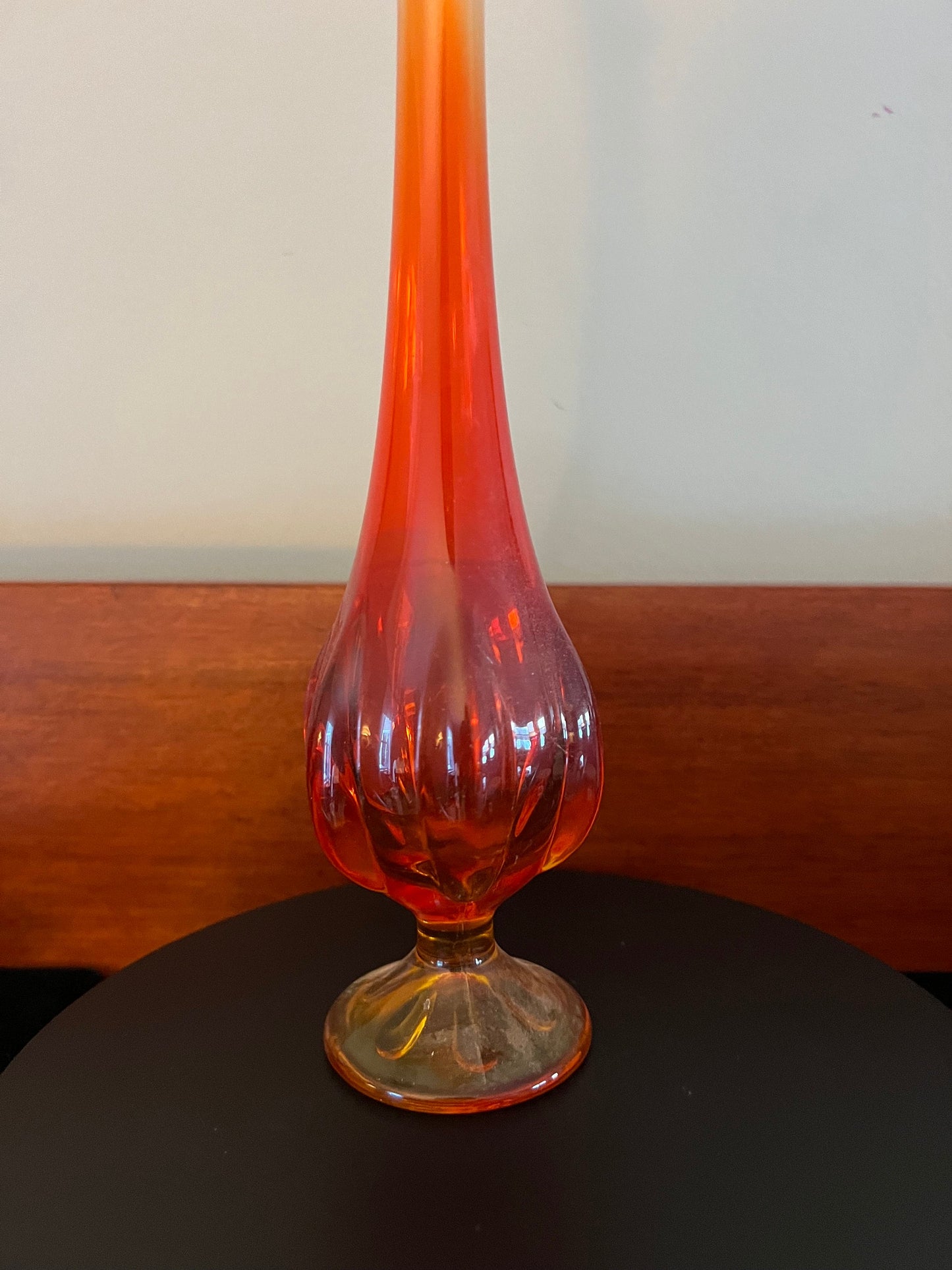 Vintage Viking Amberina Glass Swung Vase: Pedestal Display