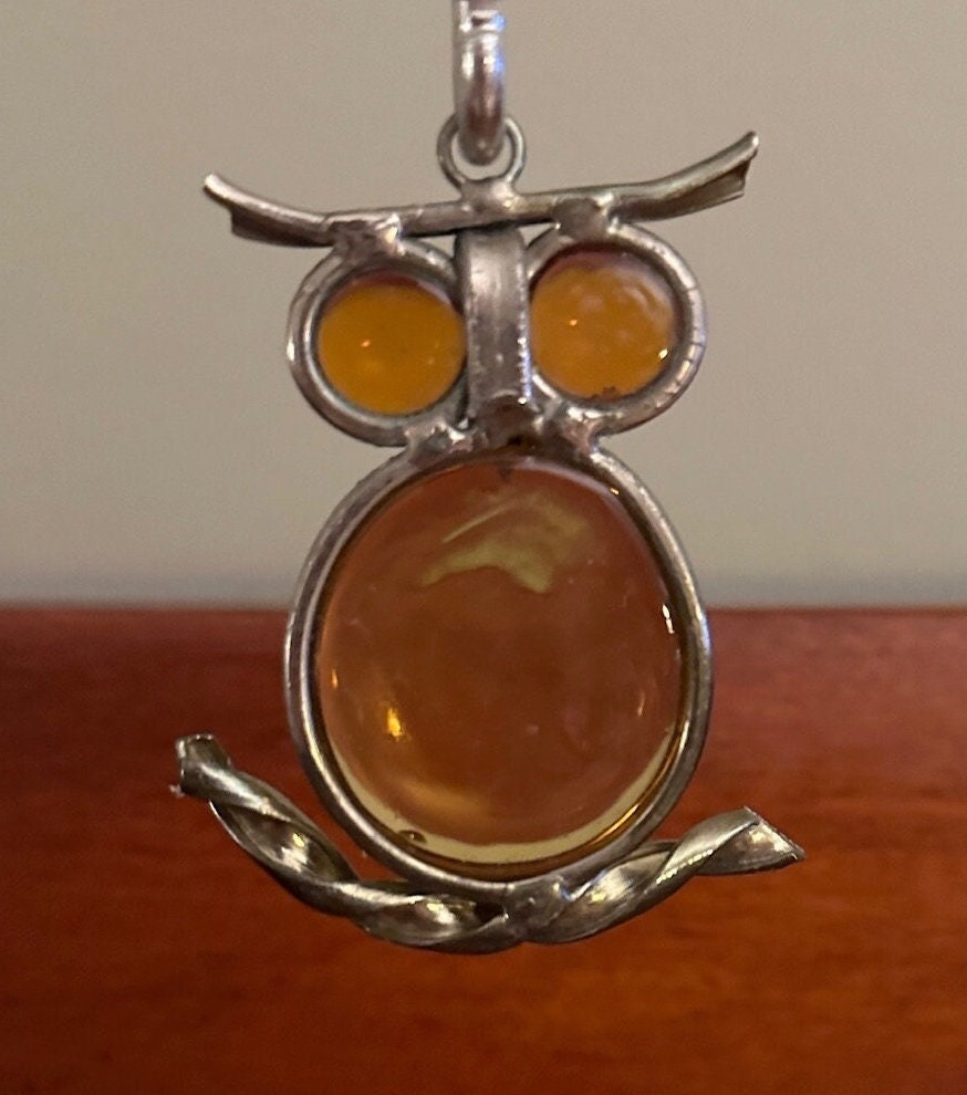 Vintage Stained Amber Glass Owl Figurine, Signed Terry 80, Lover Antiques