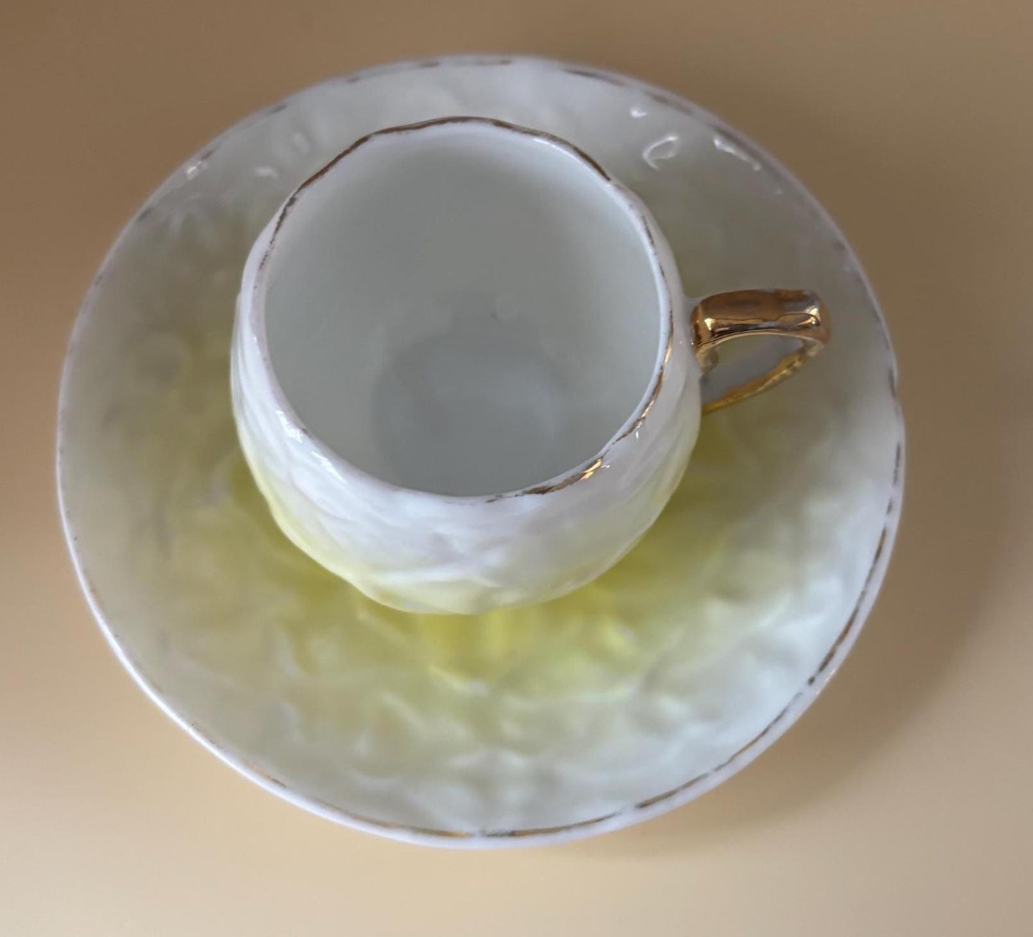 Shelley England Porcelain Tea Cup and Saucer Plate, Yellow & White Hombre, Signed and Numbered