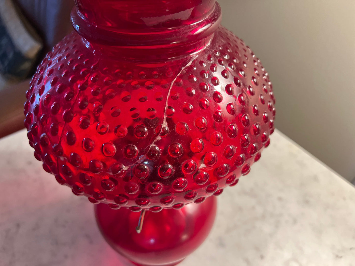 Vintage Fenton Ruby Red Hobnail Glass Lamp Lover Antiques and Vintage