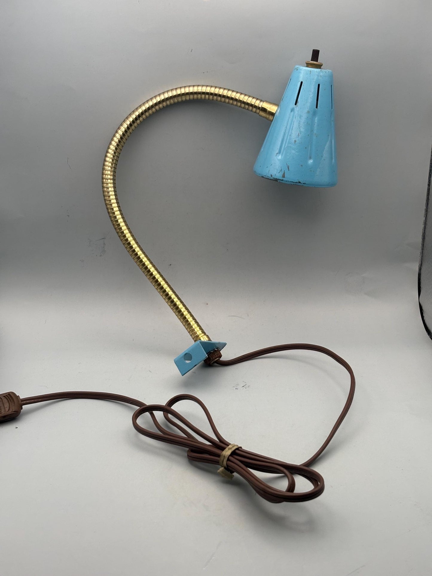 Mid Century Modern Desk Lamp, Vintage Desk Office Light, Metal Aqua Blue Lamp, Goose Neck Lamp