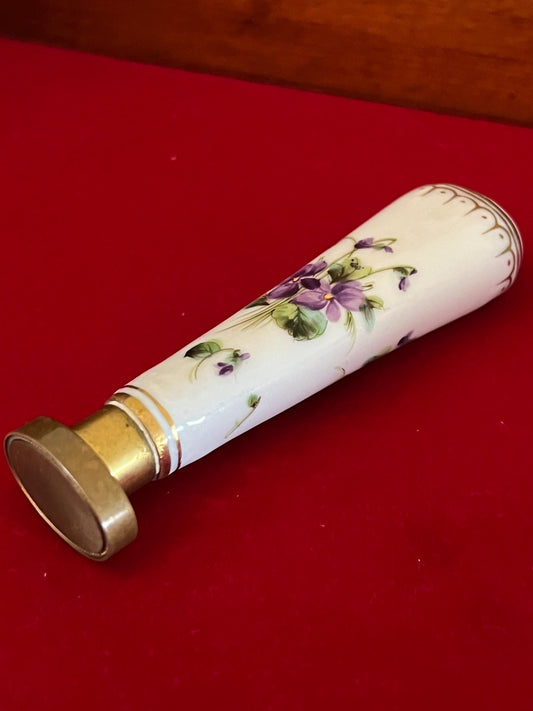 Vintage Hand Painted Porcelain & Brass Stamp, Purple Flowers Gift, Lover Antiques Vintage Shop