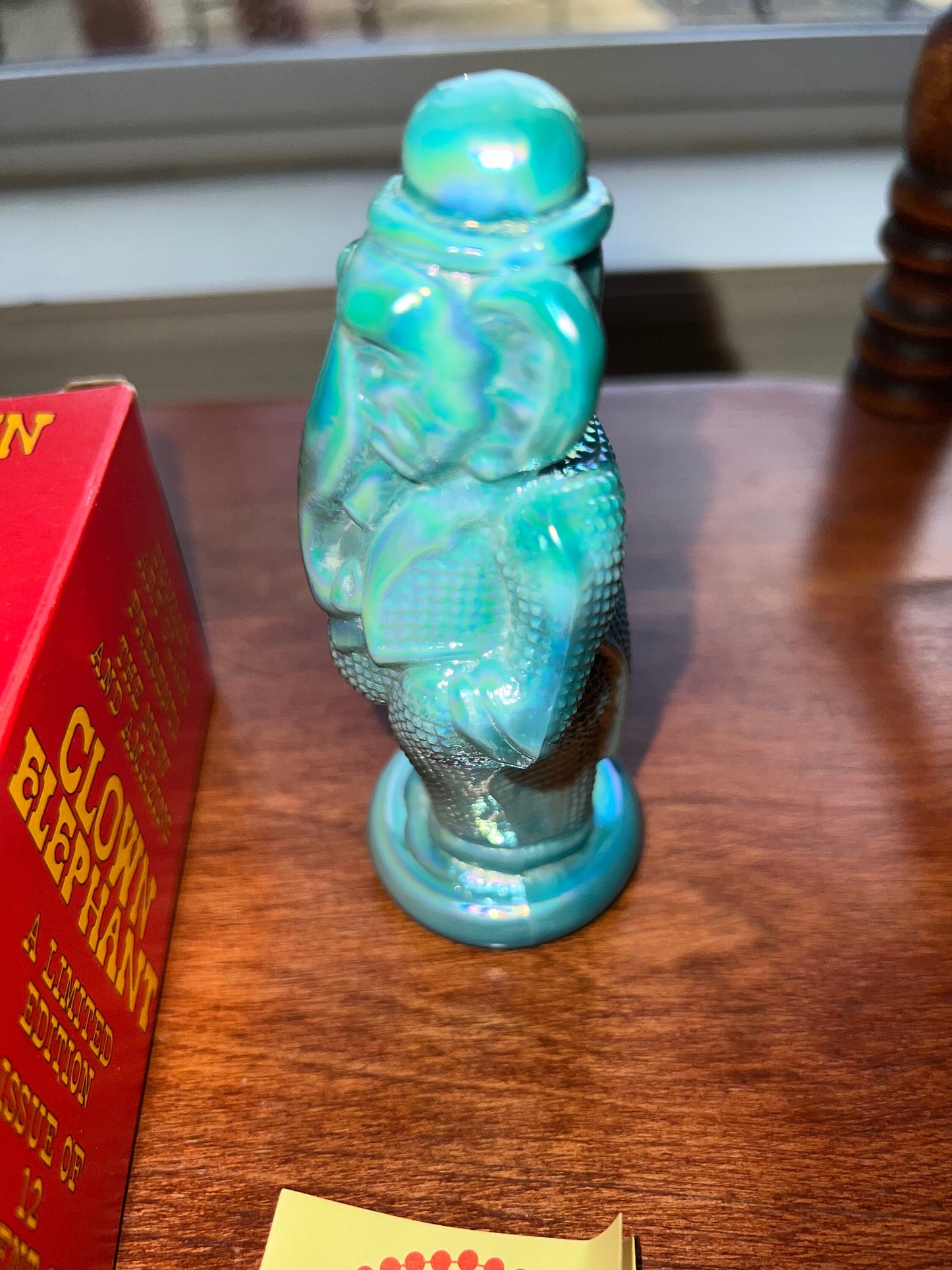 Vintage Green Elephant Clown Timmy Summit Art Trunk Up Sculpture Art Glass Figurine elephants artwork signed Russ Vogelsong Lover Antiques