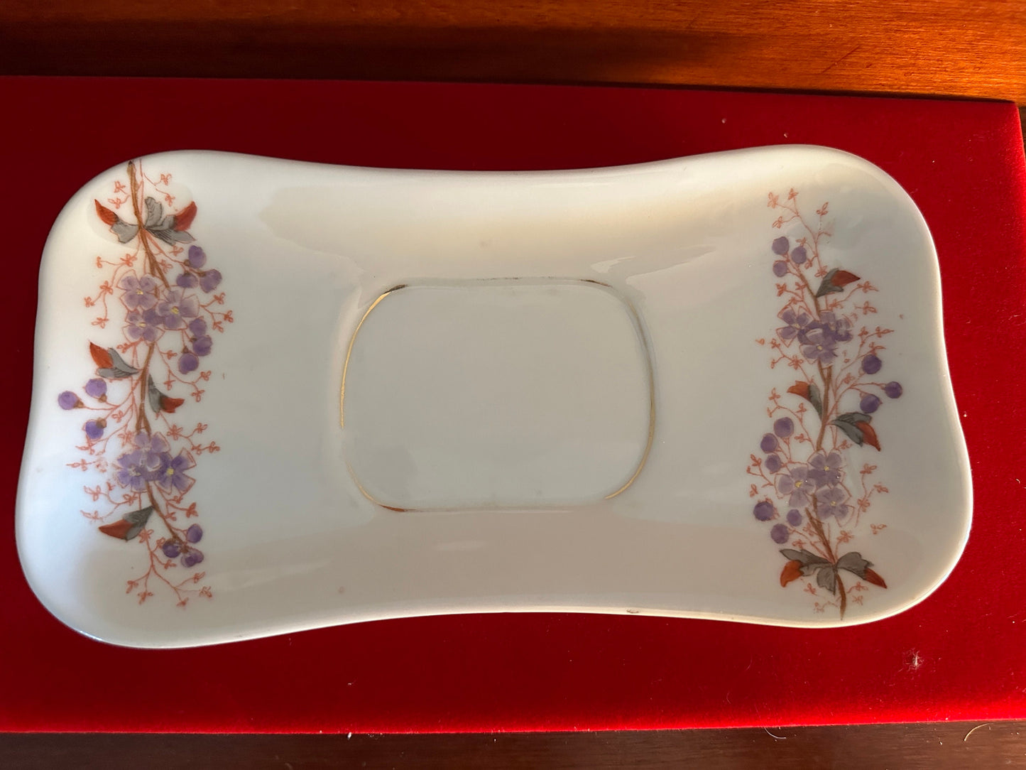 Antique Gutherz Carlsbad Porcelain Dish: Purple Floral Tray