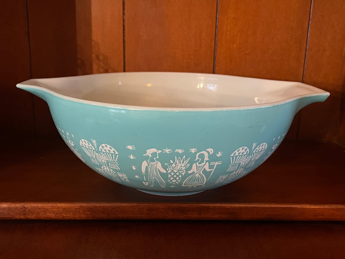 Vintage Pyrex Amish Butterprint Cinderella Bowls: Turquoise & White, Set of 3