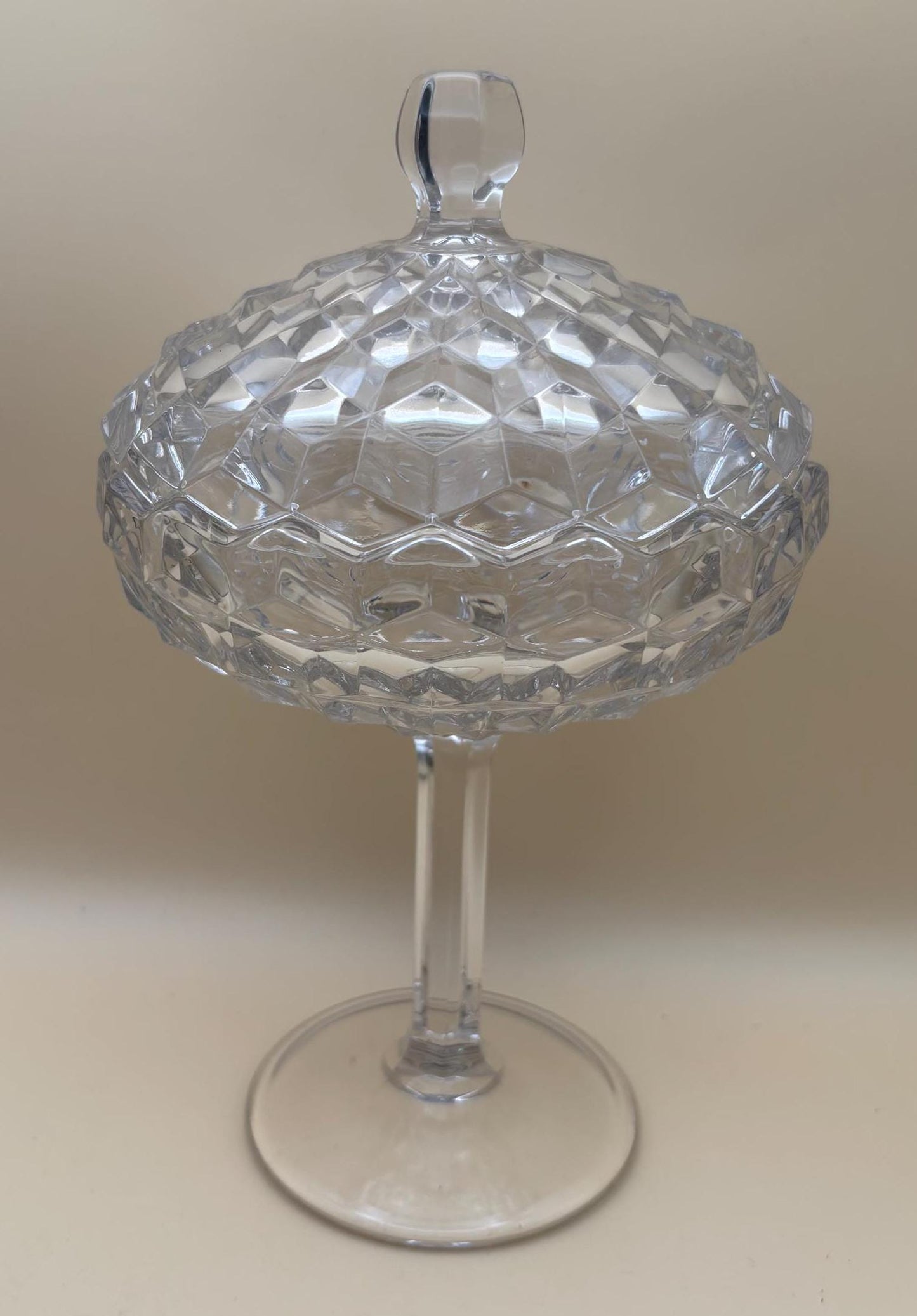 Vintage Fostoria American Cubist Glass Pedestal Candy Dish or Compote with Lid Lover Antiques and Vintage