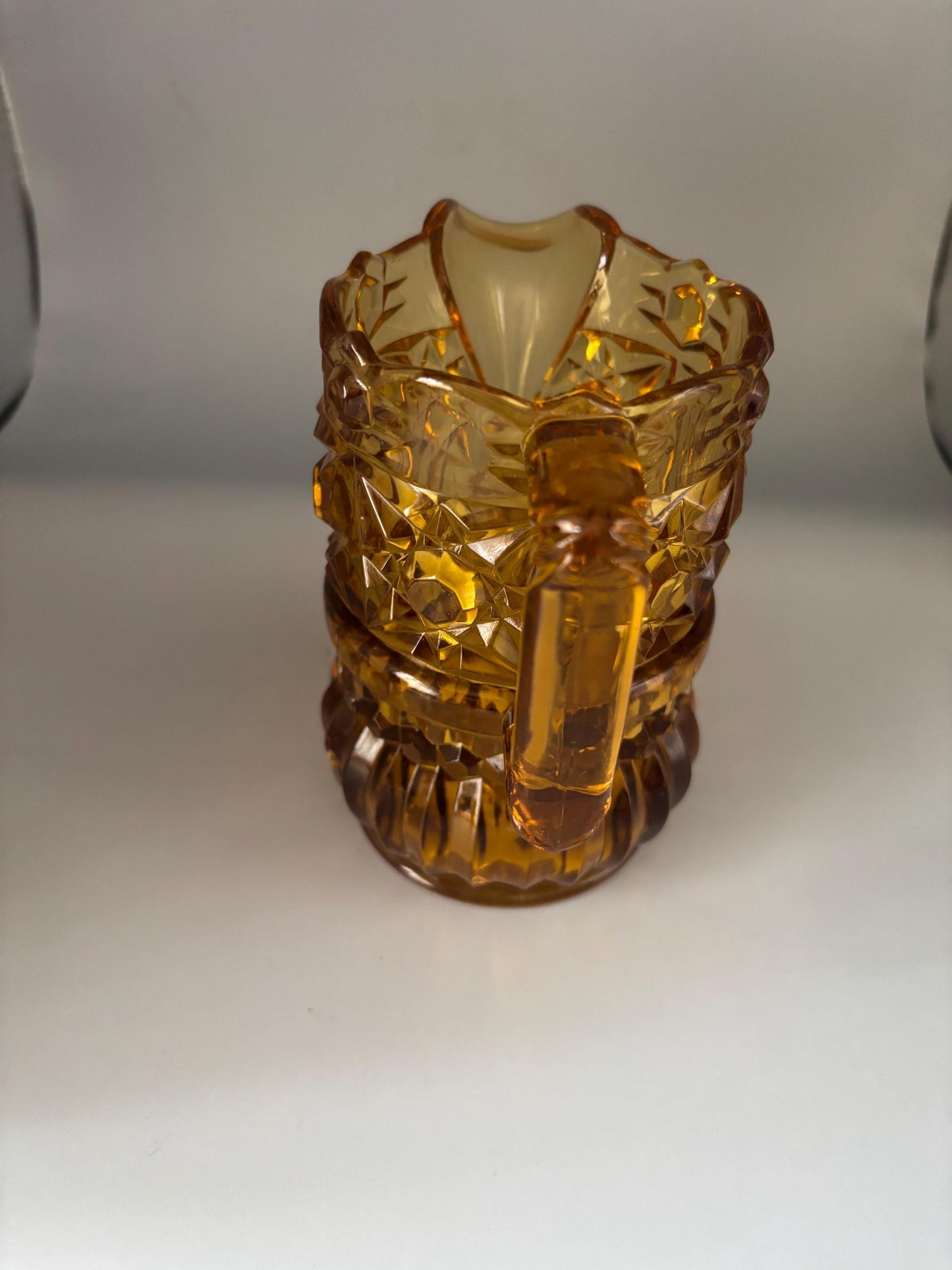 Antique Pitcher Richards and Hartley Daisy Button Crossbar Mikado Amber Glass, Toothpick Holder, Lover Antiques and Vintage
