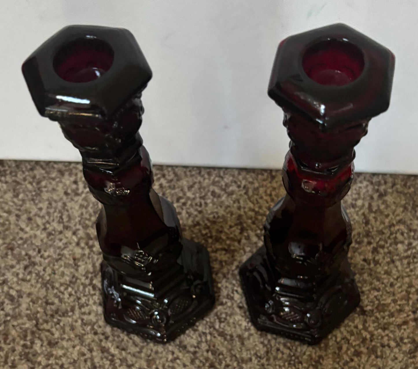 Vintage Avon Cape Cod Ruby Red Candleholders: Elegant Candlestick Pair