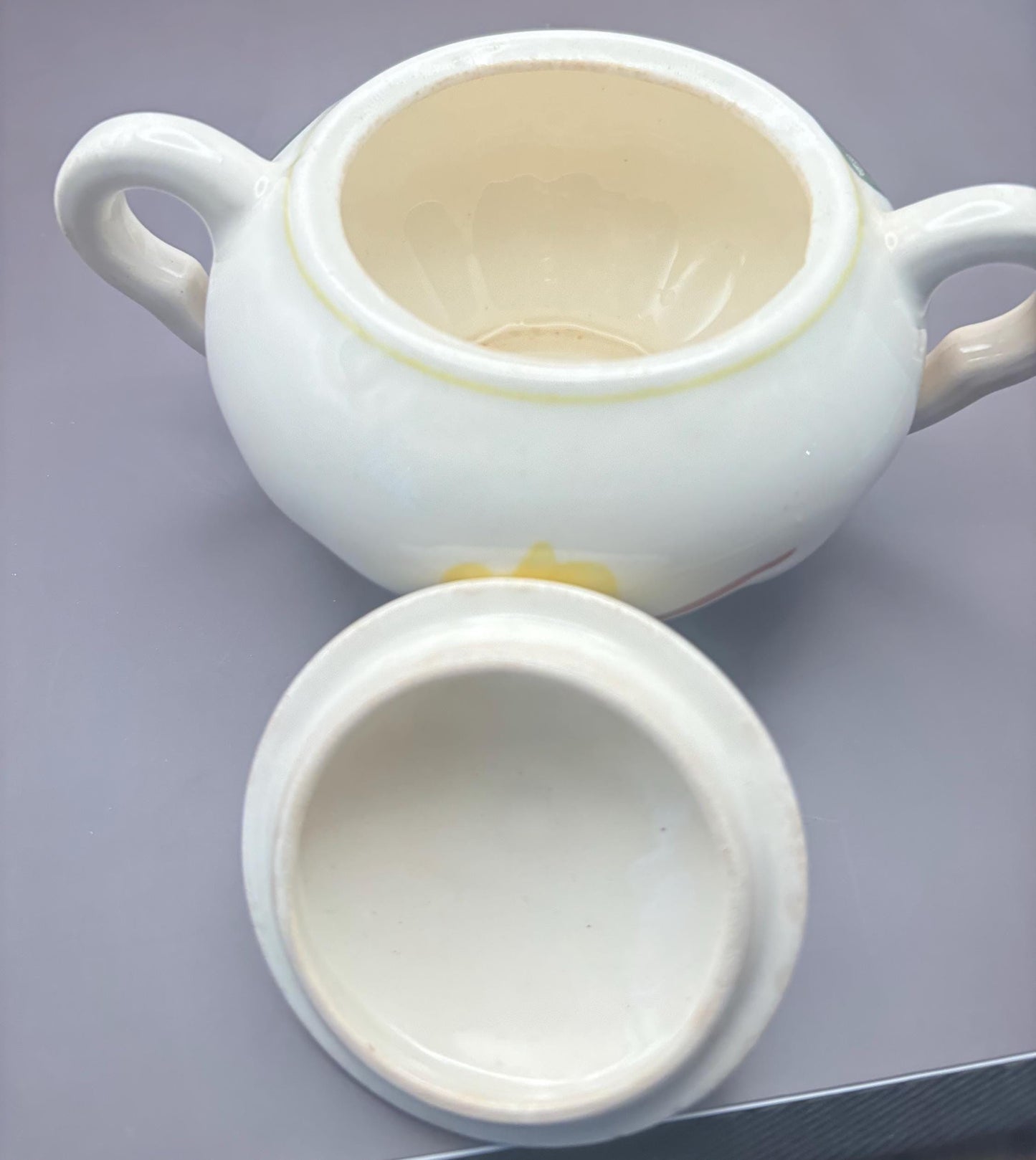 Blue Ridge Pottery Sugar Bowl with Lid, Yellow Nocturne Ridge Daisy Floral, Southern Potteries, Lover Antiques and Vintage
