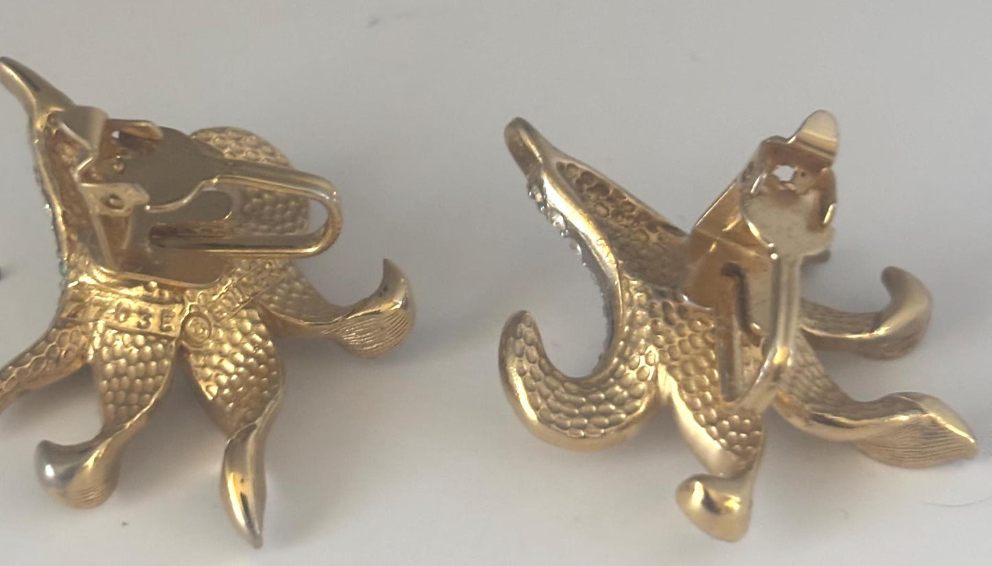Boucher Gold Lily Earrings with Pearls, Flower Jewelry, Lover Antiques and Vintage