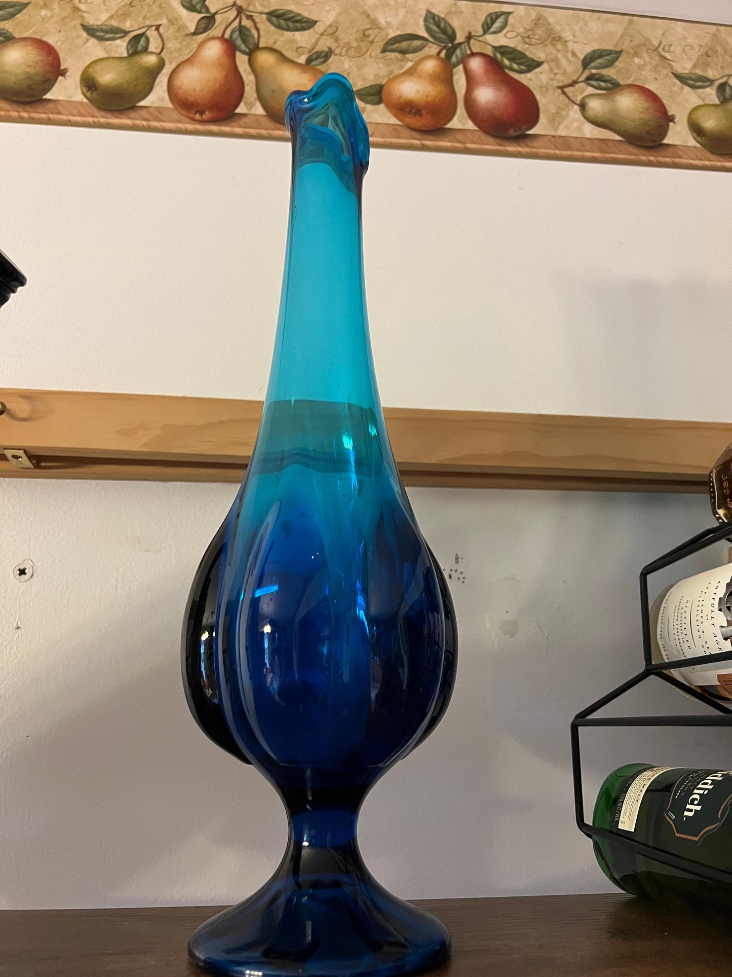 Vintage Viking Epic Blue Swung Glass Vase - 18" Pedestal Vase