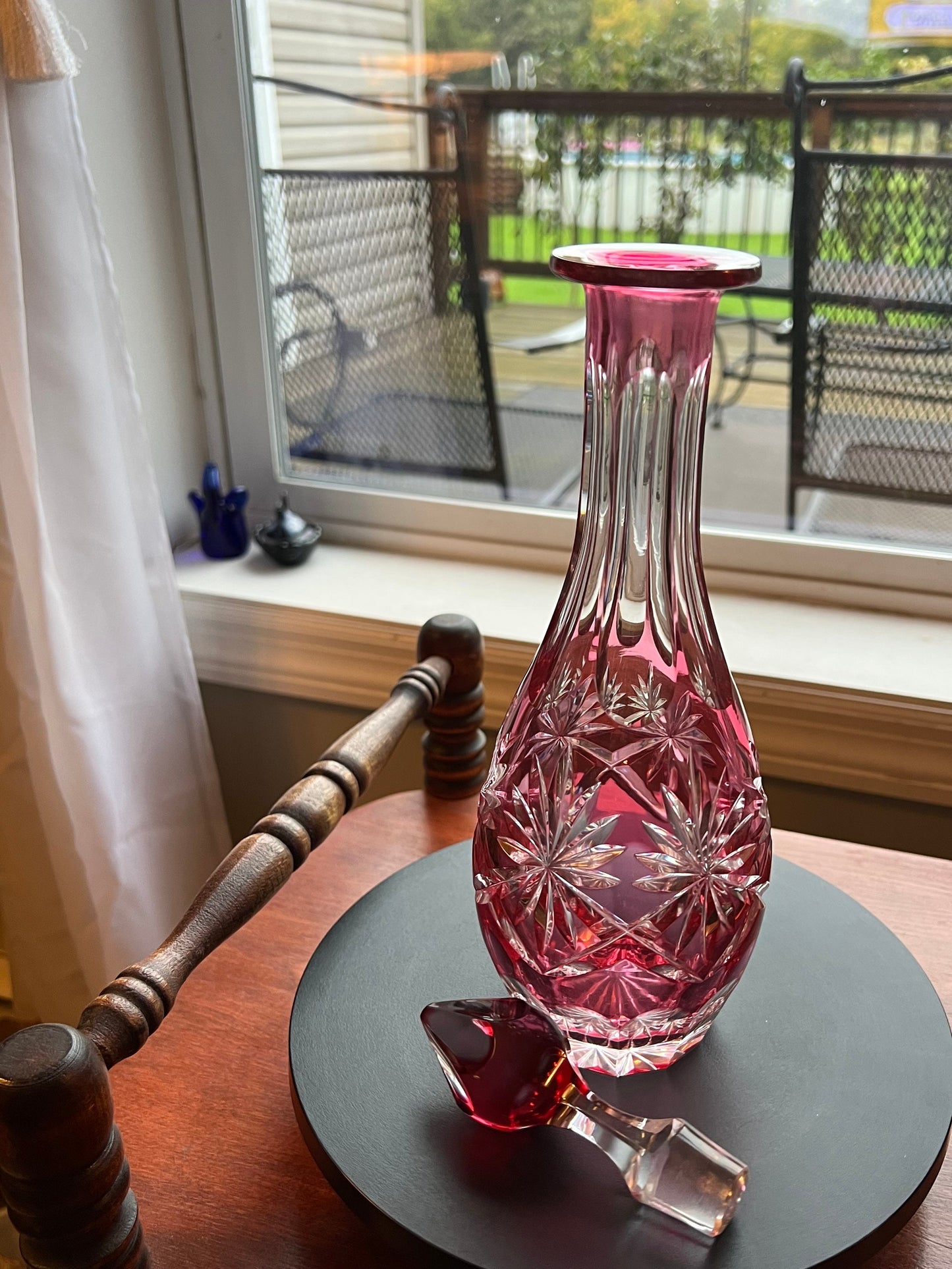 Vintage AJKA Bohemian Pink Cut Crystal Decanter with Stopper