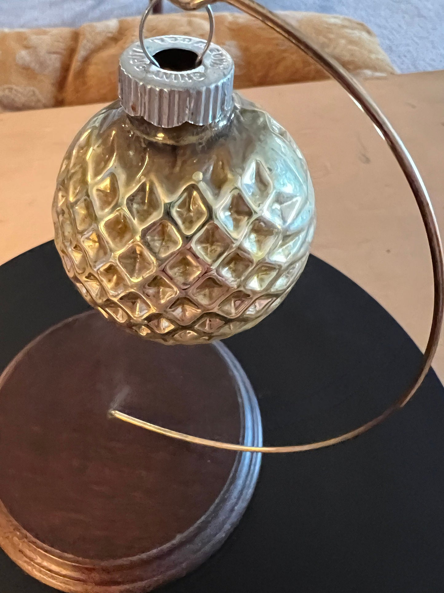 Vintage Shiny Brite Champagne Ornament: Bumpy Golf Ball, 1940s
