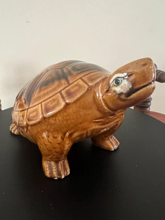 Vintage Brown Ceramic Turtle Figurine - Made in Japan