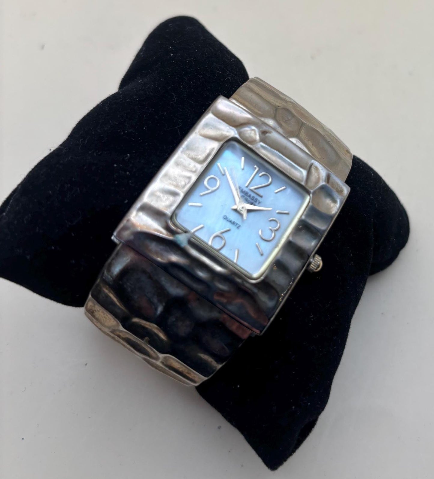 Vintage Embassy by Gruen Quartz Watch Number 231 Cuff Style Hand Hammered Silver Lover Antiques and Vintage
