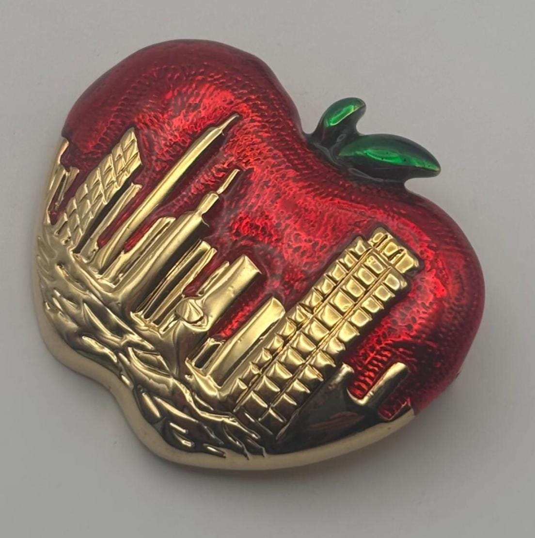 Vintage Apple with NYC Skyline Pin Brooch Lover Antiques and Vintage