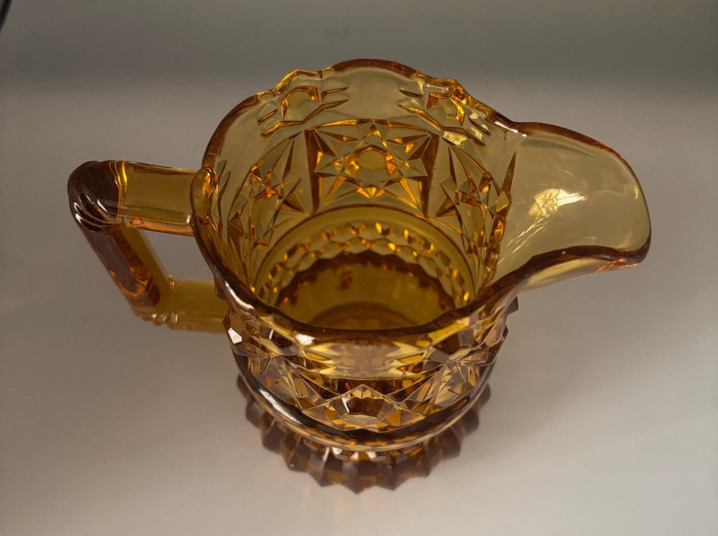 Antique Pitcher Richards and Hartley Daisy Button Crossbar Mikado Amber Glass, Toothpick Holder, Lover Antiques and Vintage