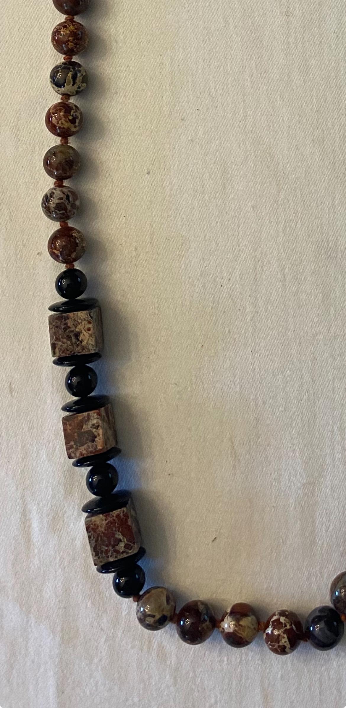 Black Onyx Jasper Necklace with Geometric Beads Earth Stone Necklace Unique Gift Opportunity Lover Antiques and Vintage