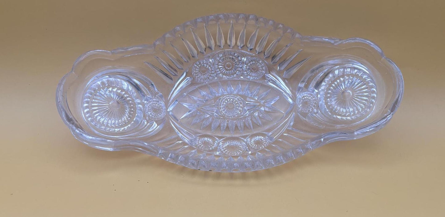 Antique American Brilliant Crystal Cut Serving Dish Nut Tray Lover Antiques and Vintage