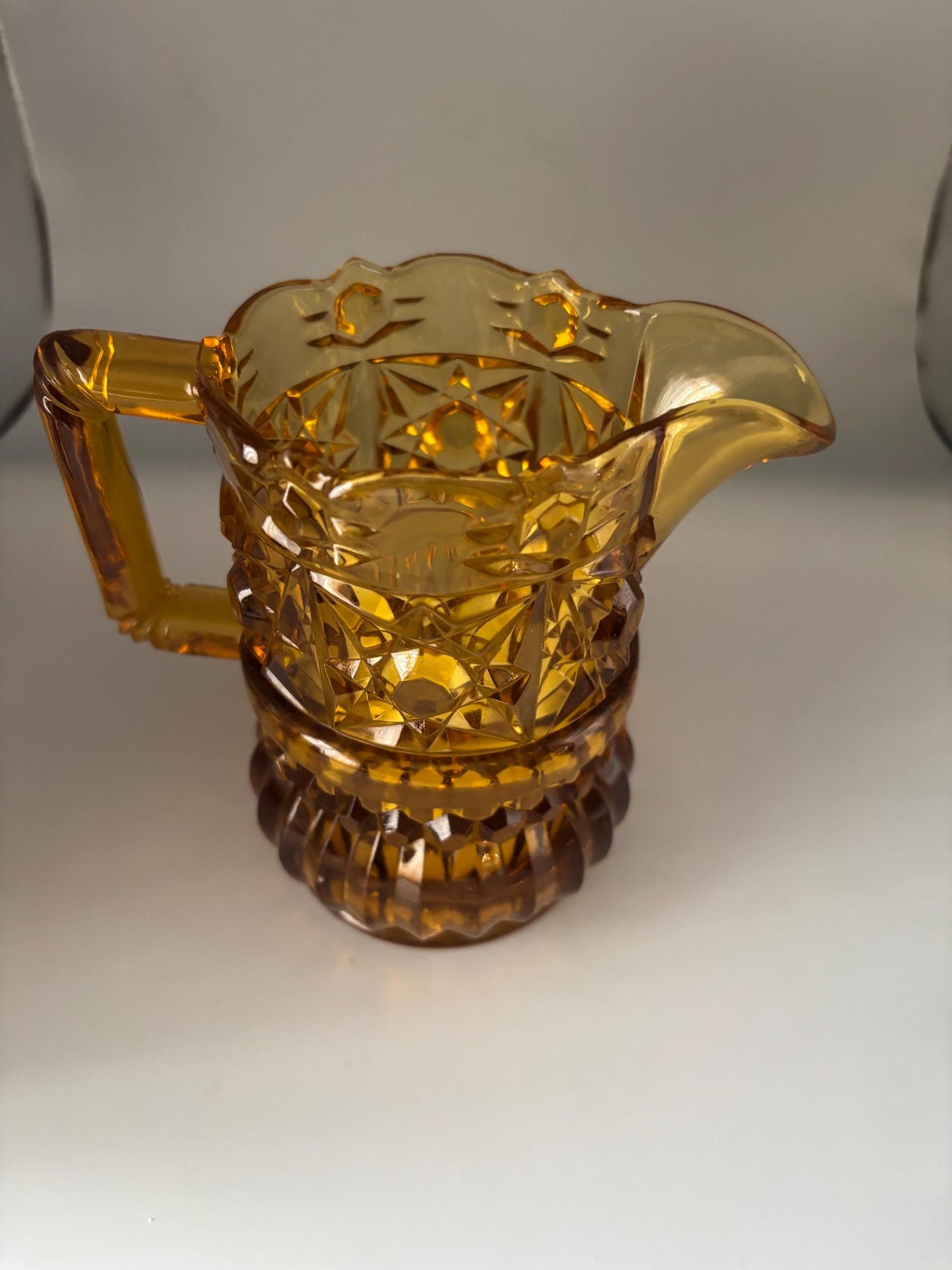Antique Pitcher Richards and Hartley Daisy Button Crossbar Mikado Amber Glass, Toothpick Holder, Lover Antiques and Vintage