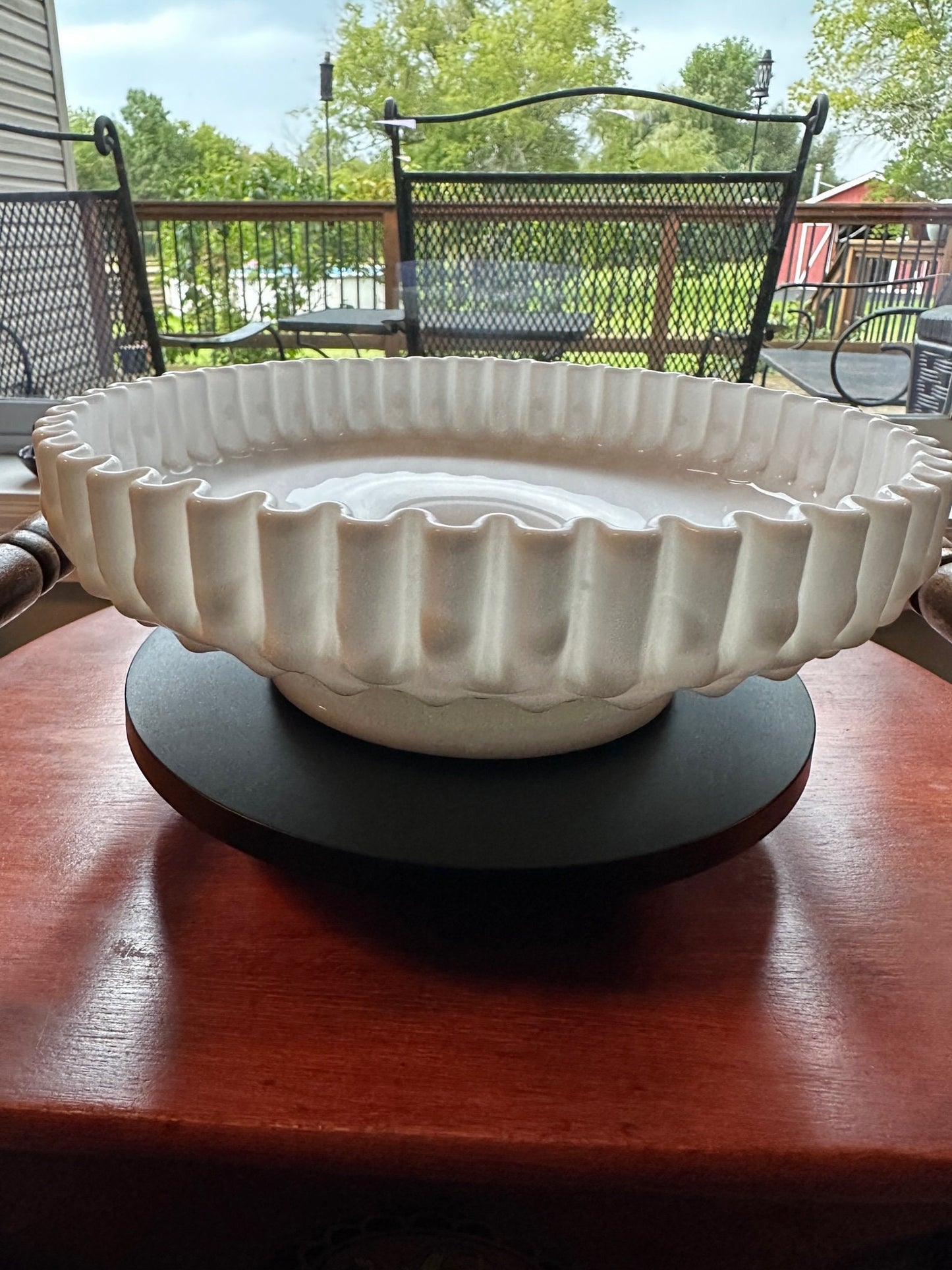 Vintage Fenton Milk Glass Cake Stand: Hobnail Ruffled Edge, White Display