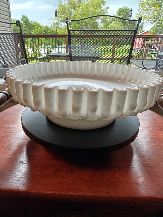 Vintage Fenton Milk Glass Cake Stand: Hobnail Ruffled Edge, White Display
