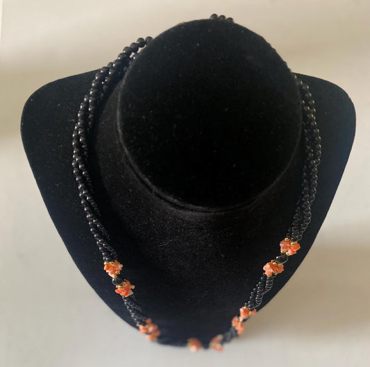 Vintage Black Onyx Necklace & Coral Gold Beaded Necklace Unique Gift Opportunity Lover Antiques and Vintage