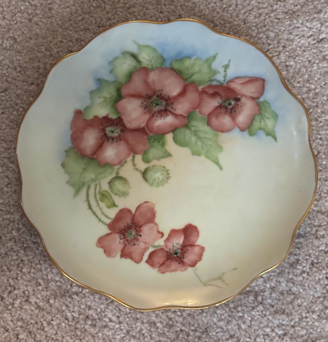 Antique Limoges Hand Painted Poppy Floral Plate, Lover Antiques and Vintage