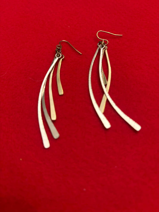 Vintage Peter James Sterling Silver, Long Dangle Brass & Bronze Earrings, Lover Antiques and Vintage
