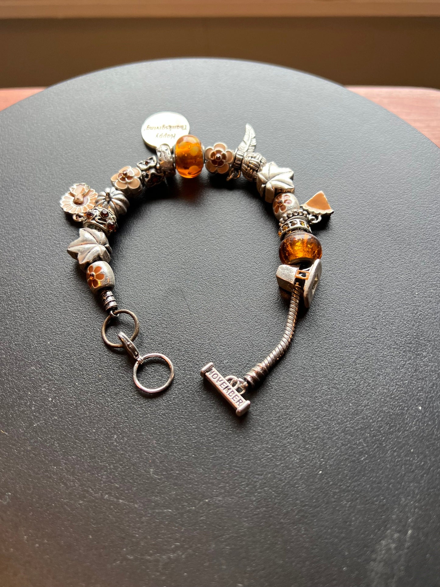 Willabee & Ward Charm Bracelet: Thanksgiving Theme, Amber Beads