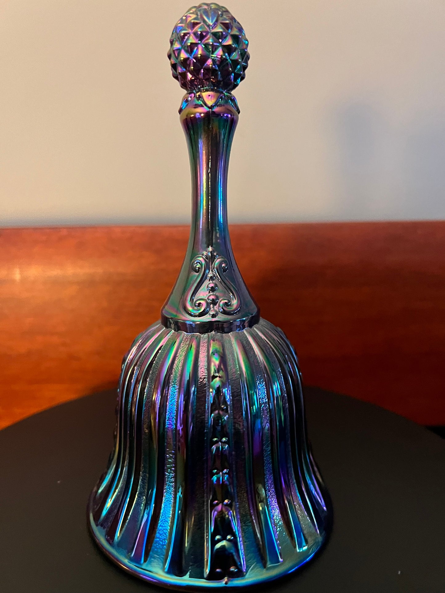 Vintage Fenton Iridescent Carnival Glass Bell: Purple Amethyst Blue
