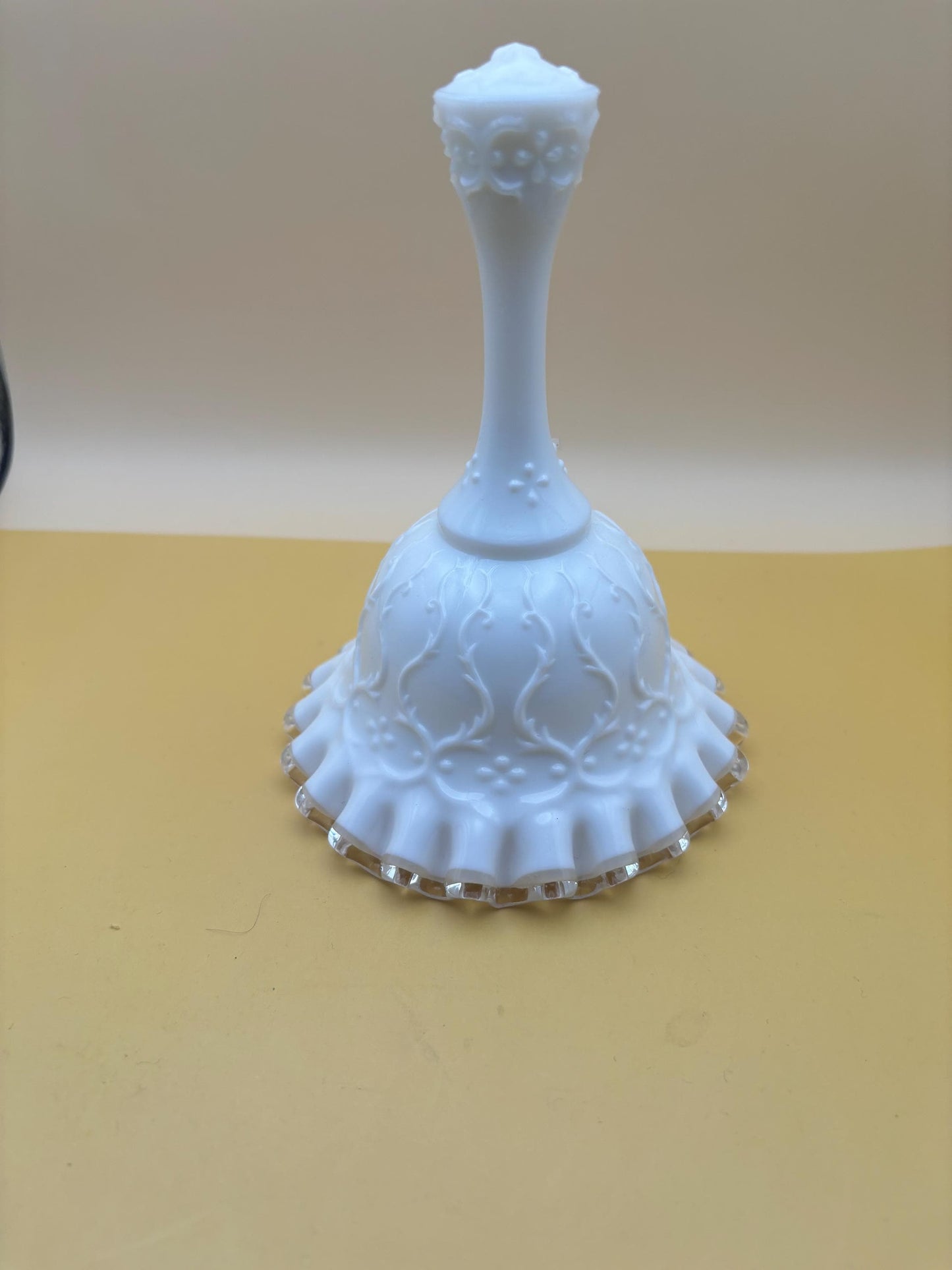 Vintage Fenton Silver Crest Spanish Lace Bell White Milk Glass Bell Gift Lover Antiques and Vintage
