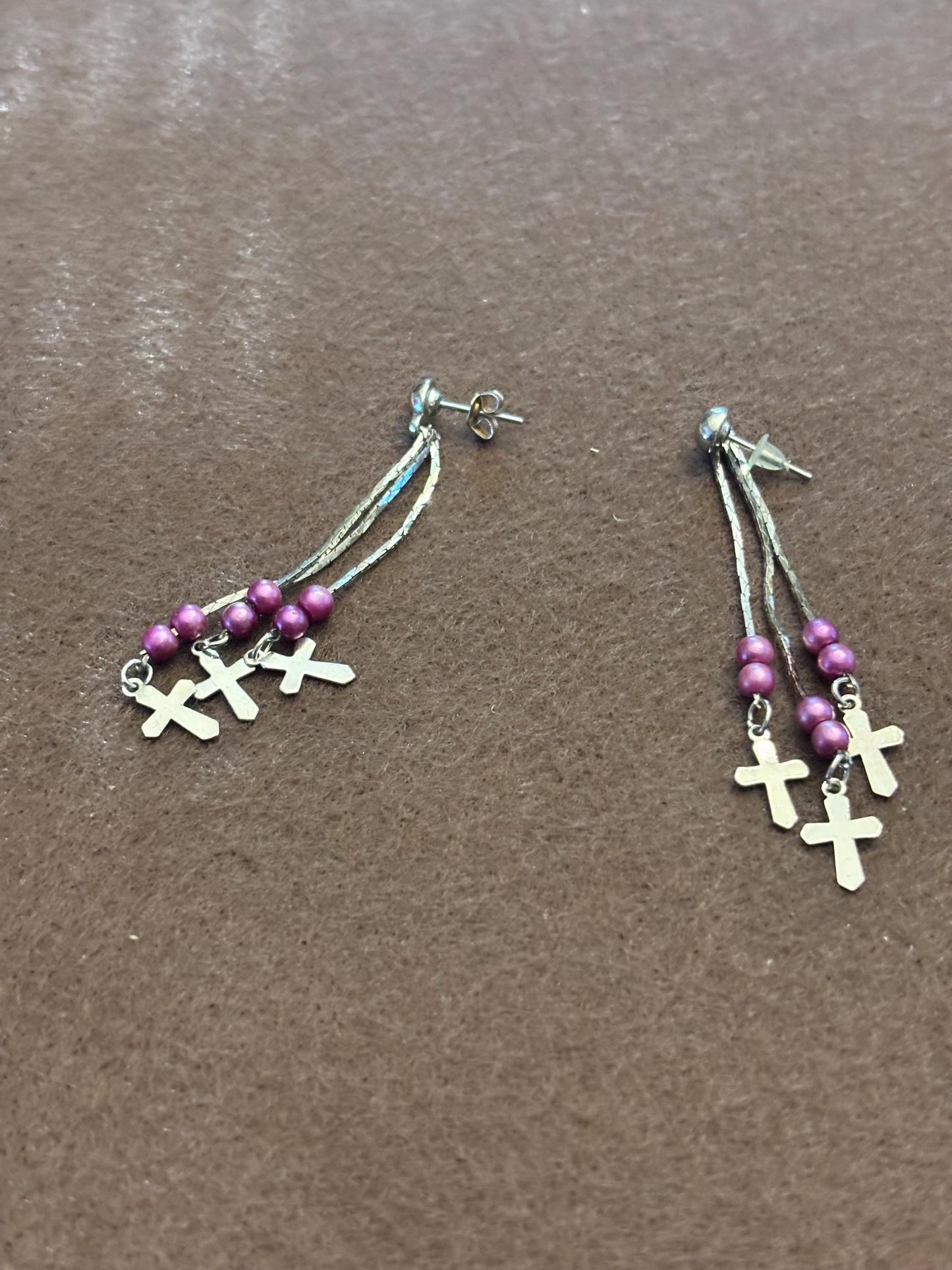 Vintage 3 Cross Sterling Silver Dangle Earrings, Lover Antiques and Vintage