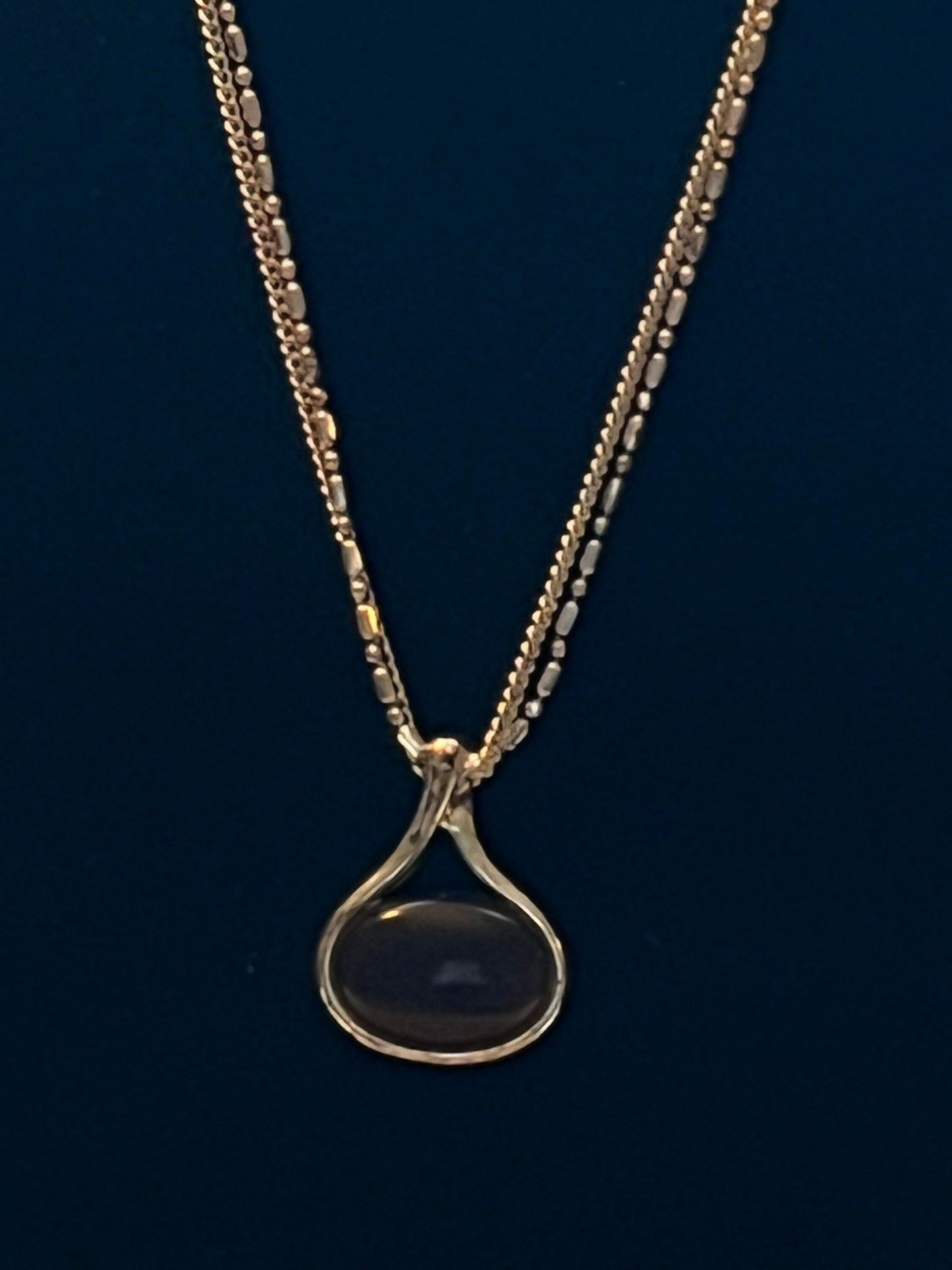Vintage Dark Cognac Pendant Sterling Silver Double Chain Necklace gorgeous double chain Gift Wrapped!!