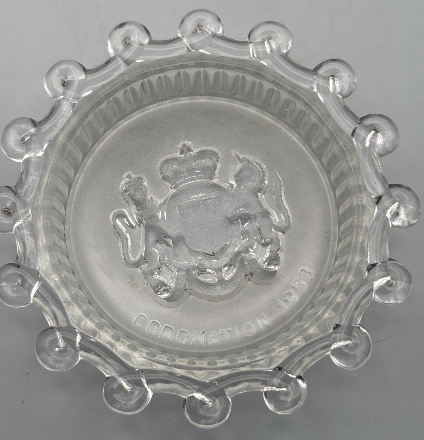 Vintage Queen Elizabeth Pressed Glass Coaster Pin Dish Glass Art Lover Antiques and Vintage