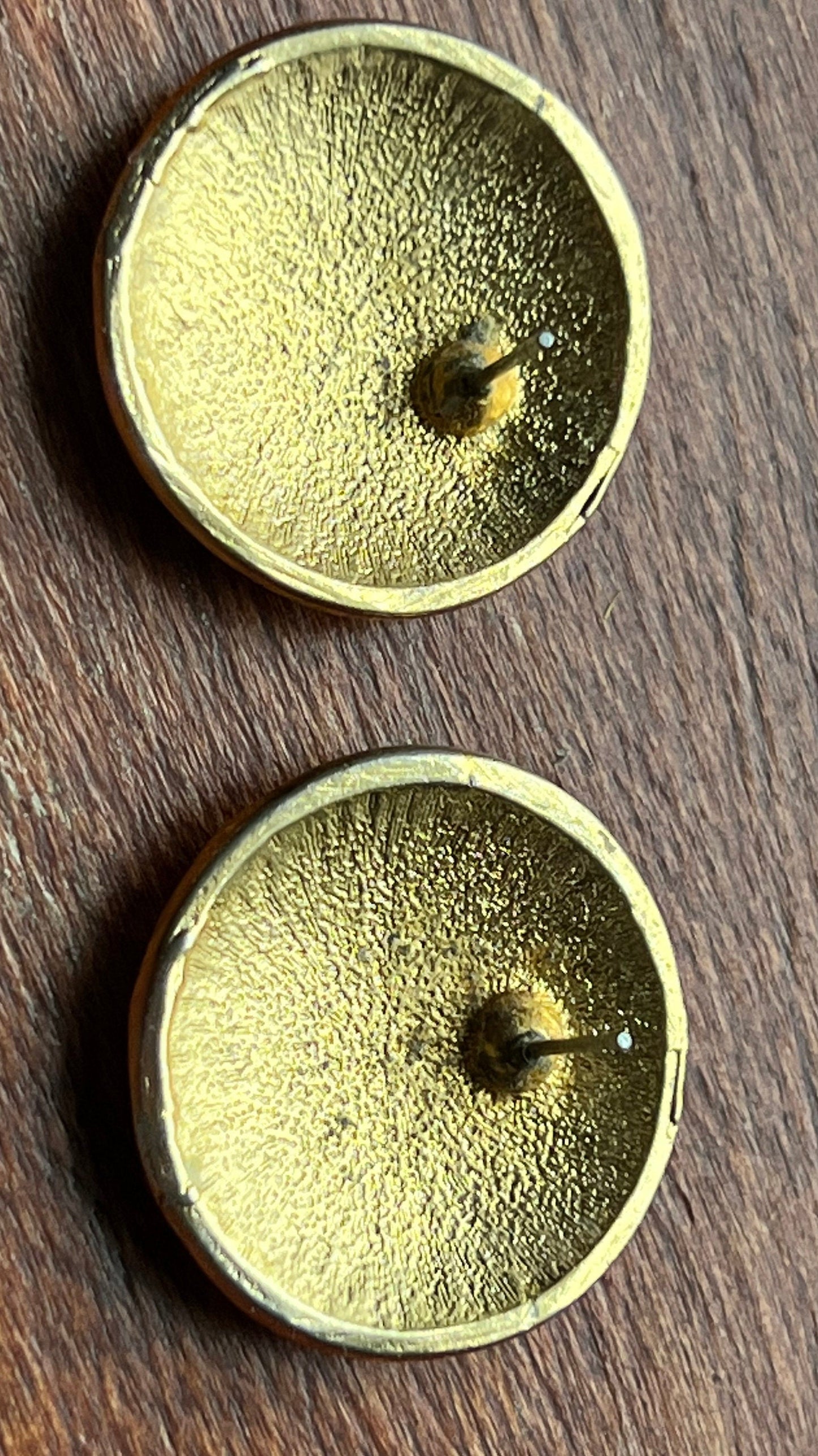 Vintage black and yellow gold tone enamel round earrings mid century modern jewelry