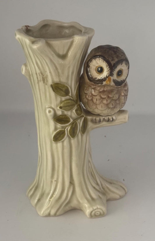 Vintage Otagiri OMC Ceramic Owl Vase Tree Trunk Planter Mid Century 5.5 Inch Decor
